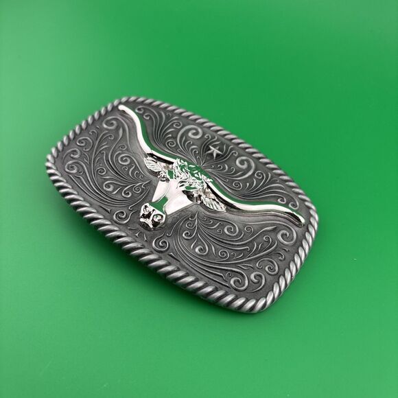 Silver Longhorns Bull Head Style Western Cowboy Belt Buckles - Picture 3 of 4
